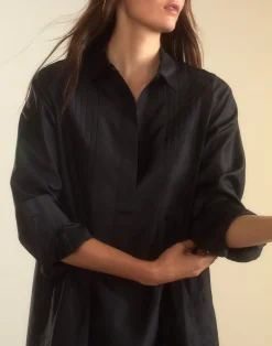 Best Cynthia Rowley Undercover Silk Taffeta Shirt Dress BLACK