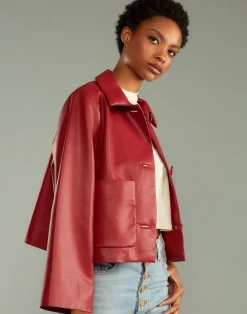 Outlet Cynthia Rowley Vegan Leather Jacket Red