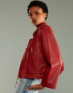 Outlet Cynthia Rowley Vegan Leather Jacket Red