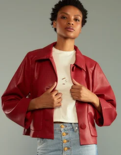 Outlet Cynthia Rowley Vegan Leather Jacket Red