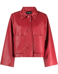Outlet Cynthia Rowley Vegan Leather Jacket Red