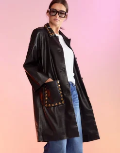 Discount Cynthia Rowley Vegan Studded Leather Coat BLACK
