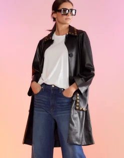 Discount Cynthia Rowley Vegan Studded Leather Coat BLACK