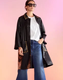Discount Cynthia Rowley Vegan Studded Leather Coat BLACK