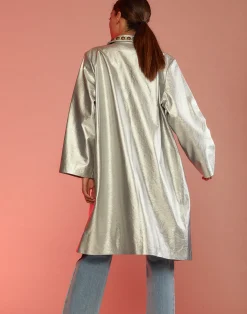 Hot Cynthia Rowley Vegan Studded Leather Coat Silver