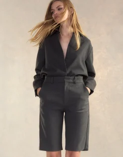 Discount Cynthia Rowley Wellesley Flannel Suiting Shorts HGREY