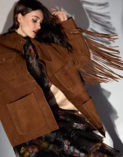 Outlet Cynthia Rowley Westward Fringe Suede Jacket BROWN