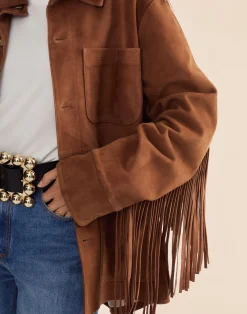 Outlet Cynthia Rowley Westward Fringe Suede Jacket BROWN