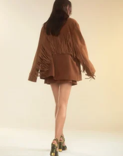 Outlet Cynthia Rowley Westward Fringe Suede Jacket BROWN